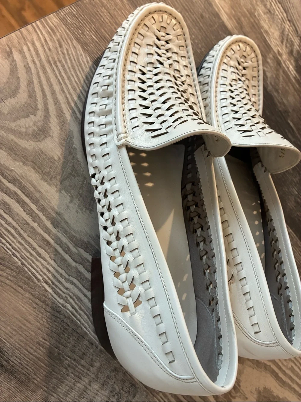 Saint Laurent White Woven Leather Slip-On Loafers